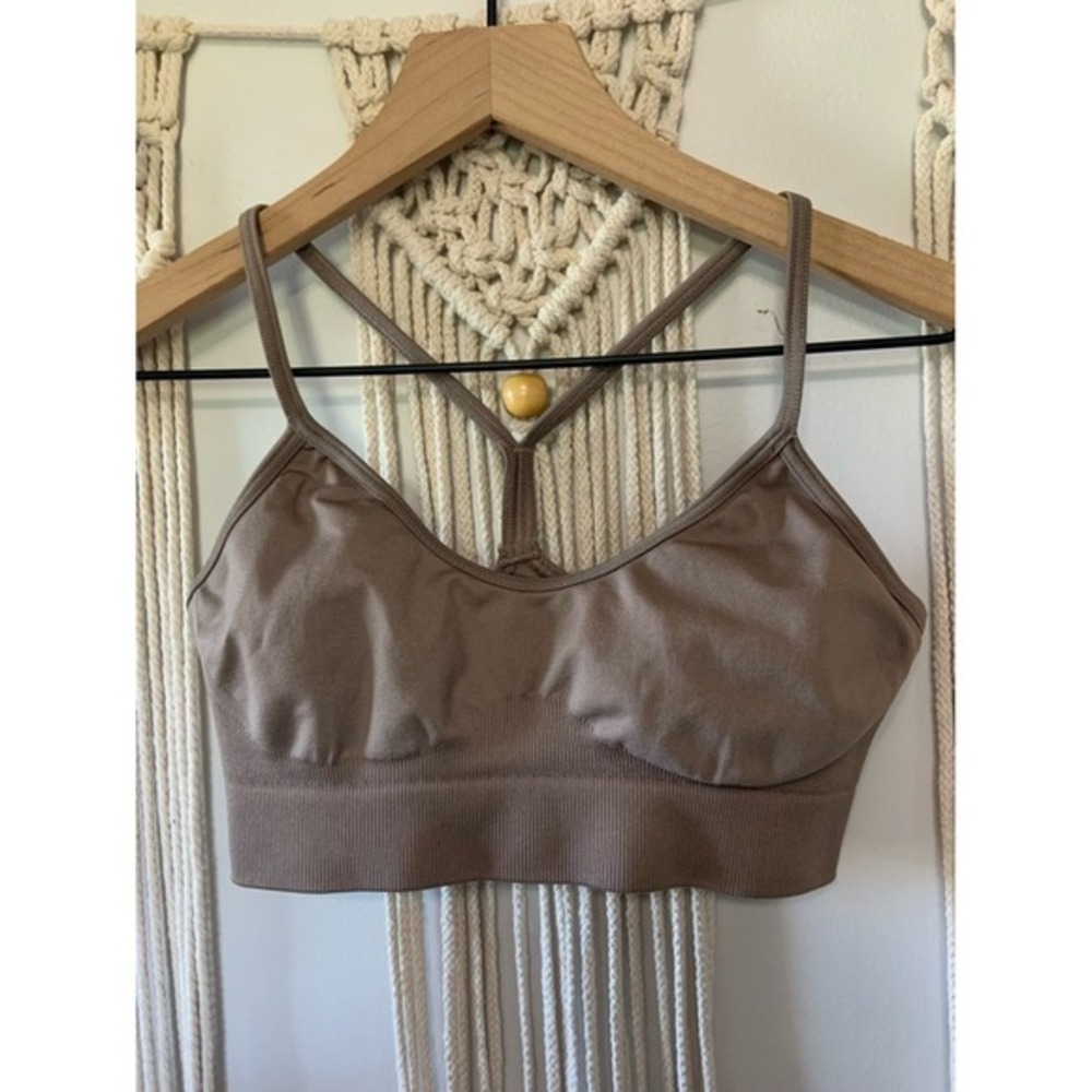 GYMSHARK Sweat Seamless Sports Bra Fossil Brown Size Small‎